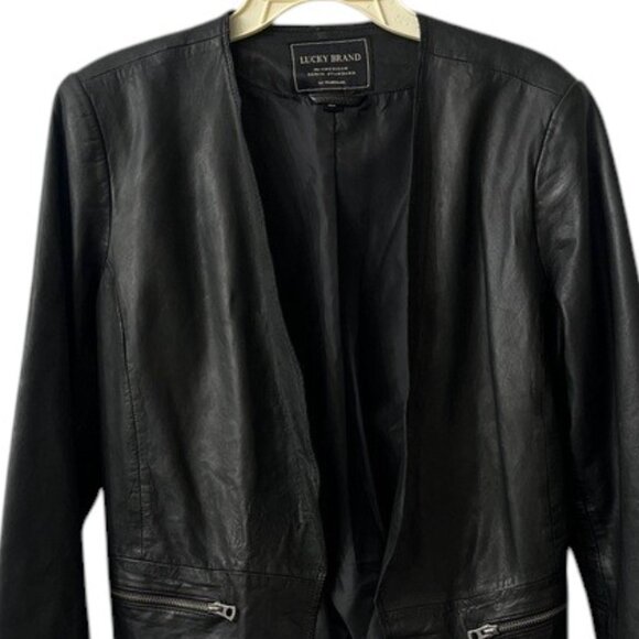 Lucky Brand Black 100% Lamb Leather Jacket NWOT - Picture 2 of 11